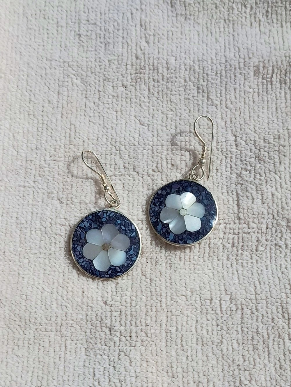 Vintage Alpaca Blue Floral Drop Earrings